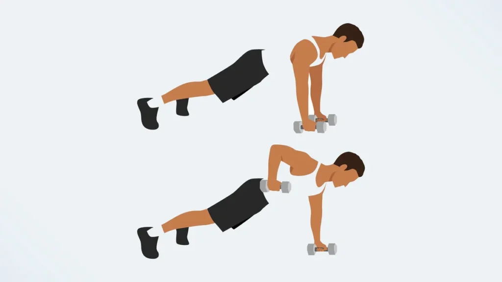 2. دمبل RENEGADE ROW TO PUSH-UP